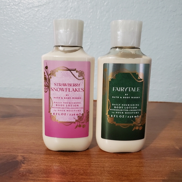 Bath and body works set of 2 body lotions Strawberry Snowflakes and Farytale NWT - Picture 1 of 5